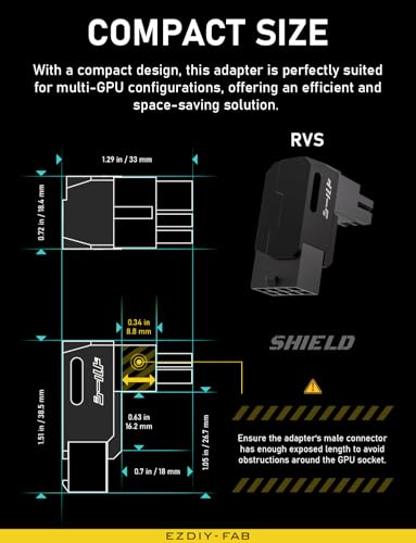 Adaptador PCIe 8 pines conector angular 90 grados negro inverso tarjeta gráfica GPU EZDIY-FAB 7