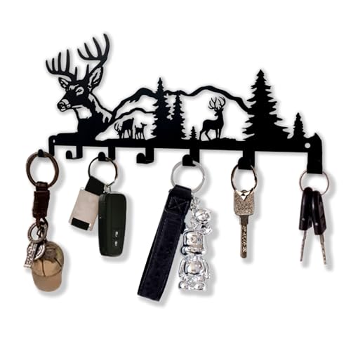 Sanshaoye Key Holder for Wall Decorative, Metal Key Holder, Key Organizer for Wall Mount, Hanging Key Rack with 7 Hooks, Key Hooks for Hallway Entryway Office Kitchen Farmhouse (Deer)