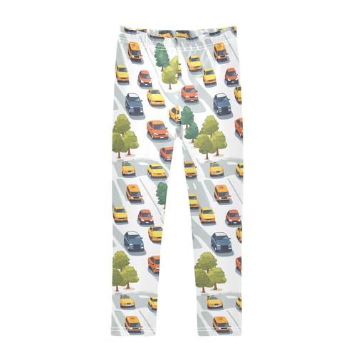 KLL Cute Pattern Cars Road Toddler Girl Active Leggings Casual High Waisted Workout Pants Gym