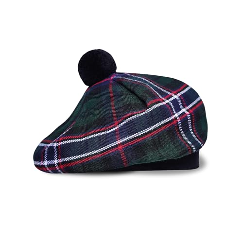 Image of Scottish Tam O' Shanter Hat Tartan Bonnet Pom Pom Wool Flat Cap One Size
