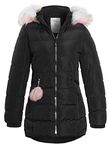 SS7 Girls Padded Coat Showerproof Parka Jacket Faux Fur Age 3 5 7 8 9 10 11 12 13 14 Black