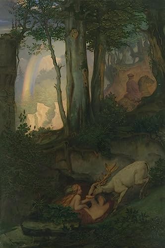 Nymphes abreuvant un cerf sur toile de maître pour offrir un cadeau culturel chic