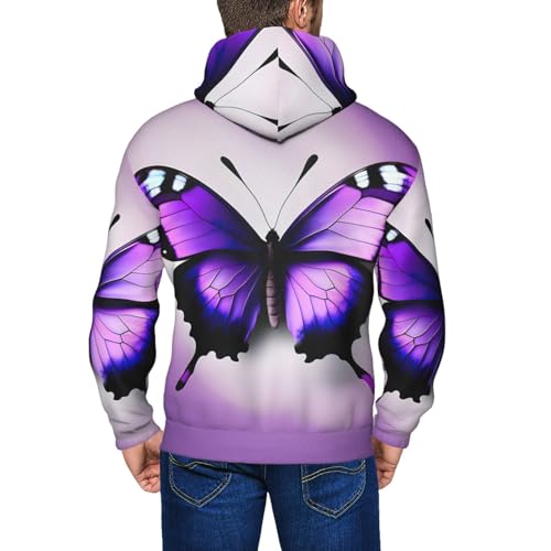 Pull à capuche homme violet imprimé papillon avec fermeture éclair et cordon