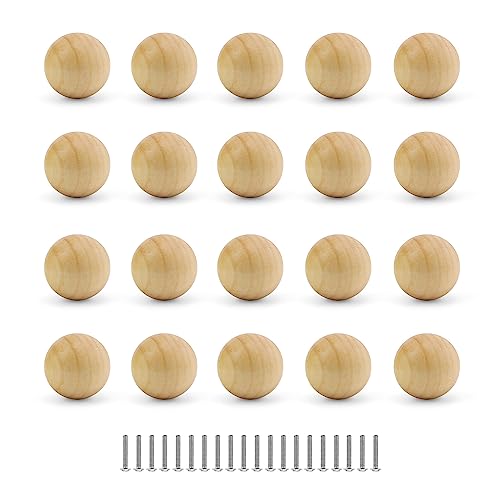 TIANLIN Round Door Handles, 20 Pieces Wooden Door Knobs, Wooden Drawer Knobs, Cupboard Door Knobs, with a Smooth Surface