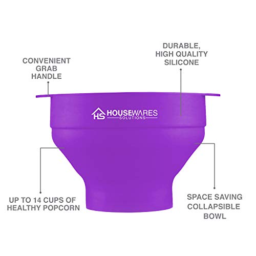 Image of Collapsible Silicone Microwave Hot Air Popcorn Popper Bowl With Lid and Handles (Purple)