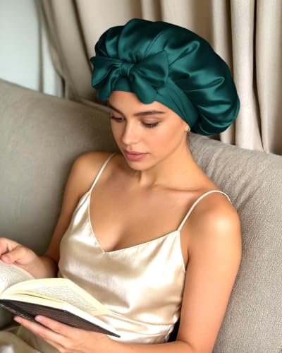 Image of BONNET QUEEN Silk Bonnet for Sleeping Women, Double layer Satin Hair Bonnet for Curly Hair, Satin Hair Cap for Sleeping