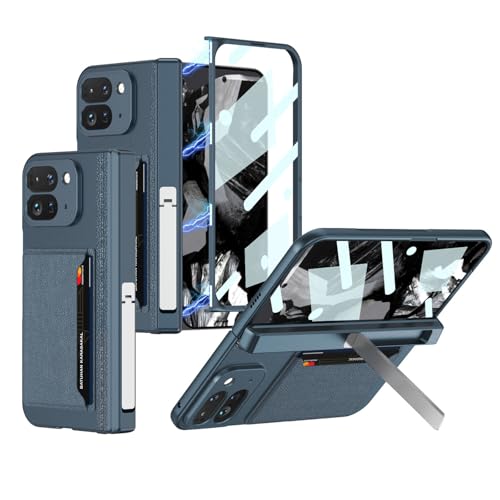 Coque Google Pixel 9 Pro Fold bleue rigide en cuir avec protection écran intégrée