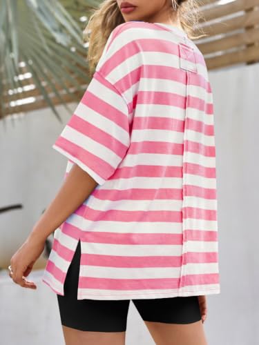 Image of Tankaneo Womens Oversized Tshirts Summer Casual Short Sleeve Crew Neck T Shirt Loose Fit Side Slit Tee Tops