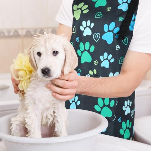 Dog Grooming Waterproof Apron with 2 Pockets, Cute Animals Puppy Dog Pets Apron