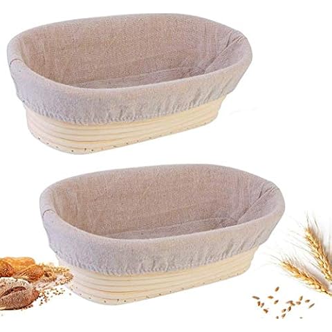 Hezhu 2PCS Long Oval Bread Proofing Proving Basket Rattan Banneton Brotform Dough 21cm Cover