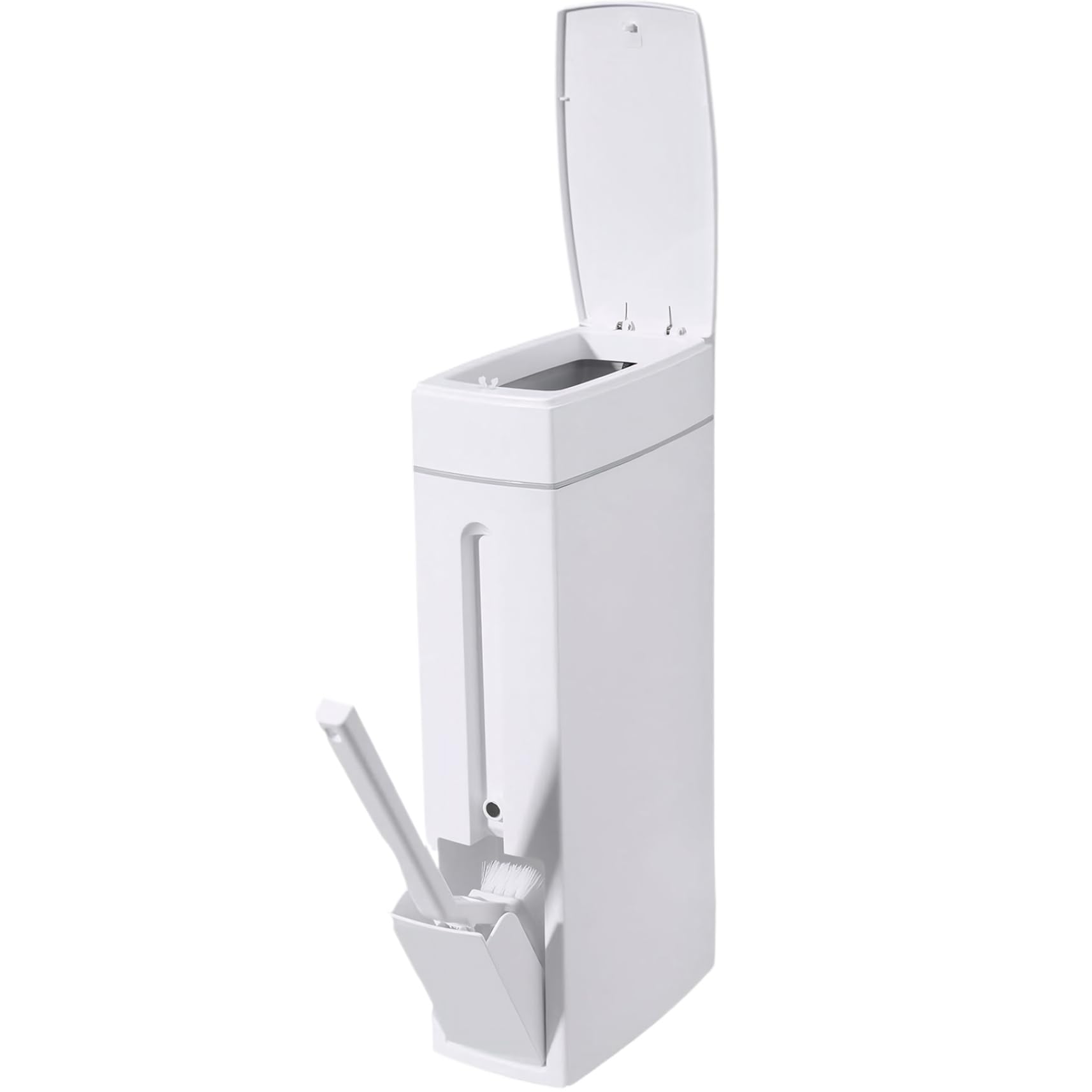 Vervevum Bathroom Trash Can Set 4x8x17 Inch 2-in-1 Bathroom Trash Can and Toilet Brush Set with Lid Rectangular with Toilet, and Brush