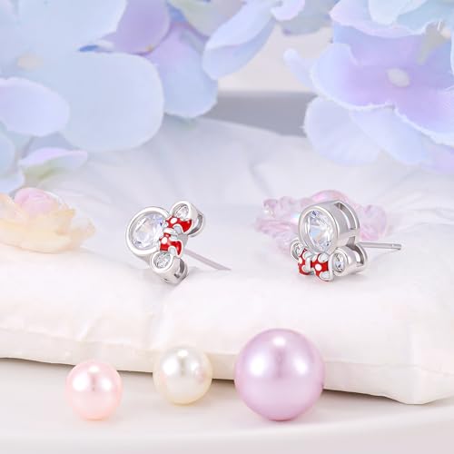 Sterling Silver Mouse Stud Earrings Sparkling Cubic Zirconia Cute Bow Mouse Earrings Hypoallergenic Lightweight Jewelry Gifts for Teens Daughter Granddaughter2