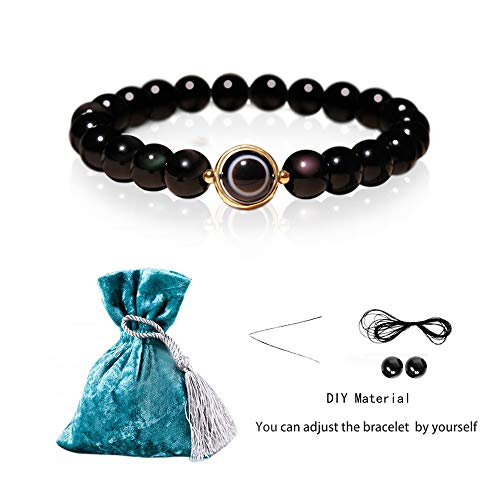 L&C Feng Shui Black Obsidian Wealth Bracelet - 8MM 10MM Women Mens Bracelets Natural Black Obsidian Crystal Evil Eye Agate Bring Luck Prosperity Elastic Stretch Beaded Bracelet for Woman Men4