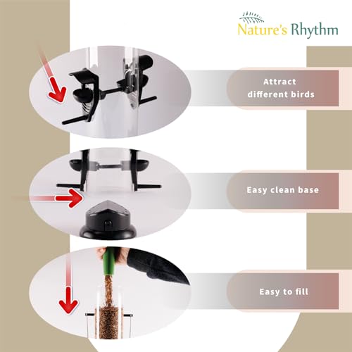 Natures-Rhythm-Hanging-Classic-Tube-Wild-Bird-Feeder-Premium-Hard-Plastic-Garden-Yard-Outdoor-Bird-Feeder-with-Steel-Hanger-Weatherproof-and-Water-Resistant4-Feeding-Ports15lb-Black
