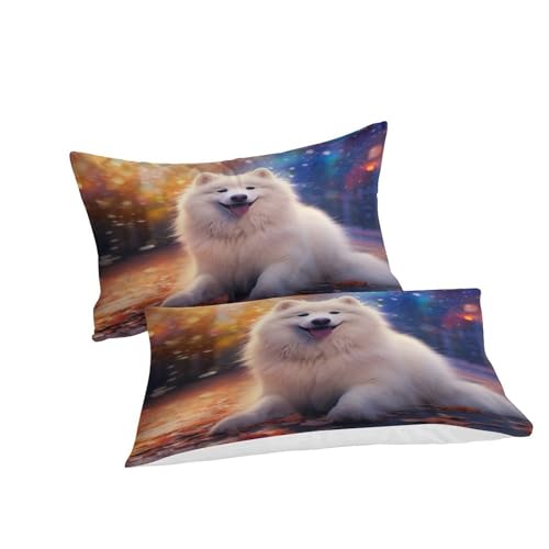 Housse de couette Samoyède 3D 220x240 cm en microfibre avec taies