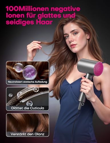 Faltbar Ionen Föhn 1800W mit Diffuser fur Männer und Frauen, (Grau) – Ansicht 6