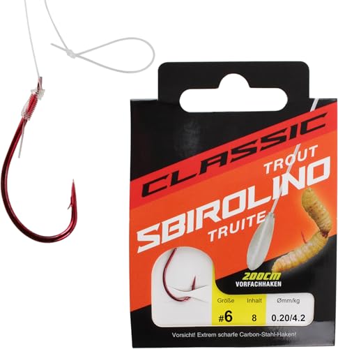 Storfisk fishing & more 8 Stück gebundene Spirolino Forellenhaken Rot mit 2 m Vorfachschnur, Größe:6 Storfisk fishing & more 8 Stück gebundene Spirolino Forellenhaken Rot mit 2 m Vorfachschnur, Größe:6