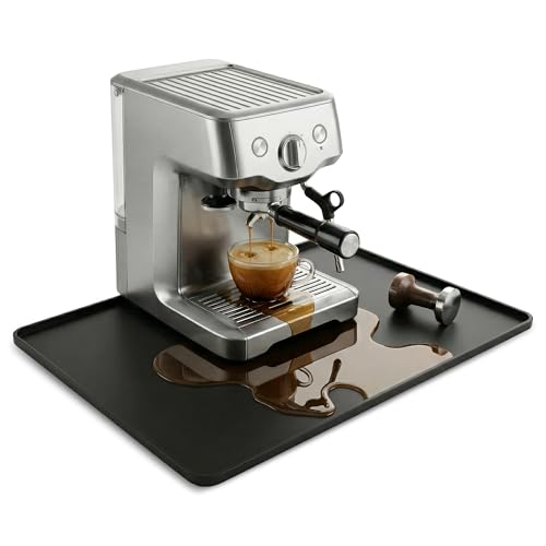 Image of ZJWZLG Silicone Coffee Mat for Countertop, 24x16 inch - Heat Resistant Espresso Machine Mat with Raised Edge, Non-Slip Waterproof Station Pad, Compact Coffee Bar & Kitchen Accessories - Black