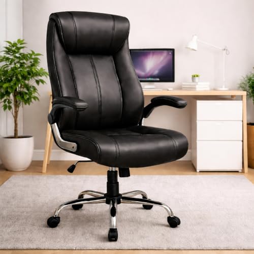 Image of Lakdi The Furniture Co High-Back Directior Office Chair and Executive Chair, Ergonomic Leatherette Desk Chair | Adjustable Arm Rest for 5-Year Warranty & Free Assembly-111012161 Black