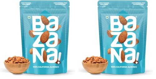 Image of Bazana - 100% Californian Almonds | Nutrient-Rich, Heart-Healthy Snack | Weight Management Aid | Antioxidant Powerhouse | Blood Sugar Regulation | 200g Pack (Pack of 2)