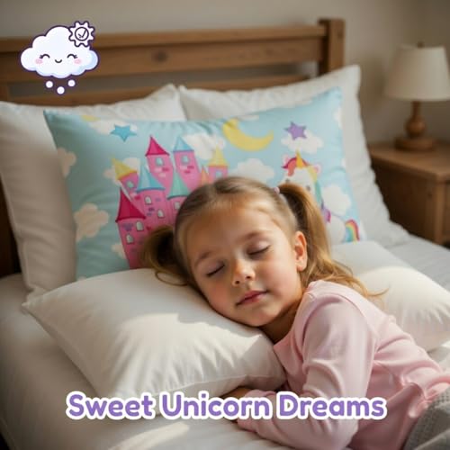 Image of Everyday Kids 2-Pack Standard Size Pillowcases fit Pillows 20 x 26 inch -100% Soft Breathable Microfiber - Perfect for Toddler Little Girl Twin /Full Size Bed - Unicorn