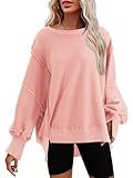 Nirovien Womens Oversized Crewneck Sweatshirt Side Slit Long Sleeve Pullover Slouchy Fit Tops(Peach Pink,L)