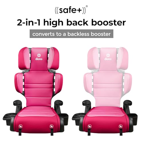Image of Diono Connect3 RXT 2-in-1 High Back Booster, Slim Fit 3-Across in Many Mid-Sized Sedans and SUVs, for Children from 40-120 lbs., Lightweight with Latch, Pink Cotton Candy