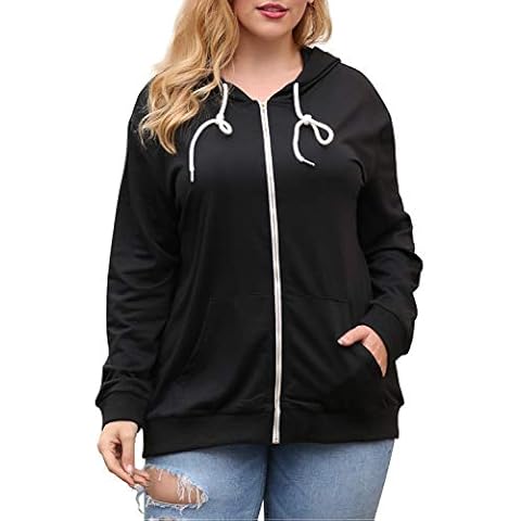 Nemidor Women's Plus Size Zip Up Hoodies Long Sleeve Casual Pullover Top Drawstring Sweatshirt with Pocket NEM259 - Black - XL Cover