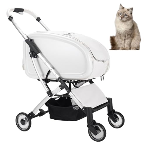 中型犬、小型犬、猫用キャットケージジョガーベビーカー、取り外し可能なキャリア付き3イン1ペットベビーカー、軽量で ペットベビーカー,白