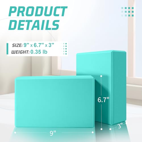 2024 Yoga Blocks 2 Pack, EVA Foam Yoga Block With 2 Resistance Bands, Supportive Latex-Free, Non-Slip Exercise Blocks, Yoga Block for Pilates, Meditation, Balance, Stretching (Teal) - Thumbnail 2