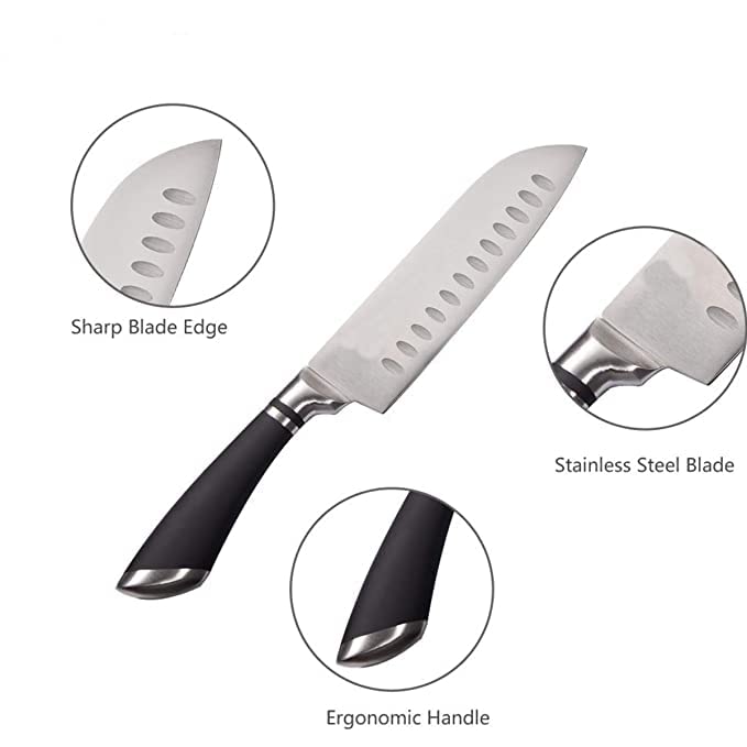 KitchEase Premium Santoku Knife with Hollow Edge - Ultra Sharp Stainless Steel Blade, Soft-Grip Ergonomic Handle, Anti-Stick Design for Effortless Chopping, Slicing & Dicing 2