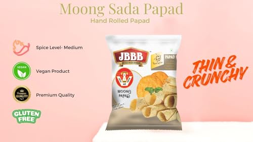Image of JBBB Moong Papad Plain 400g Pack | Homemade Crispy Tasty Moong Daal Papad with Traditional Indian Spices | Crispy Indian Snacks Easy Digestive Rajasthani Snack for Lunch, Dinner & Daily Eating
