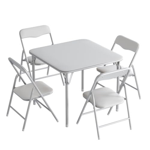 Image of JOYMOR Kids Folding Table and Chairs Set, 5-Piece Metal Frame Activity Set with Easy-Fold Design for Playroom & Classroom, Gray