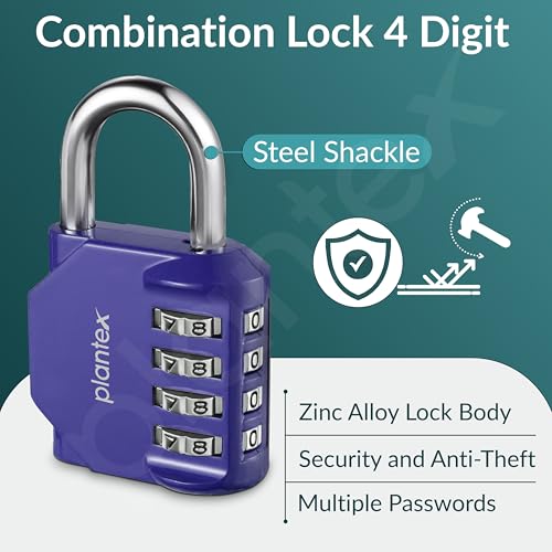 Image of Plantex Number Lock /4 Digit Combination Lock /Zinc Alloy Locks for Luggage /Locks for Travel Bags /Locks for Cabin Luggage /Travel Essentials - Pack of 2 (Blue)