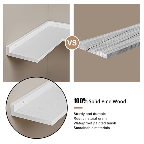 Rustic White Floating Corner Shelves for Bedroom, Bathroom & Any Room