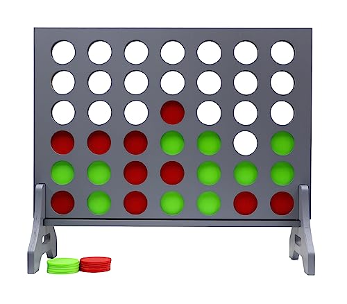 Image of Giant 4 in a Row Game for Family & Adults - Tailgating Pros Jumbo Grey Wooden Four in a Row Indoor & Outdoor Yard Game for Family Party Fun, Portable Activities for Patio, Backyard, and Camping