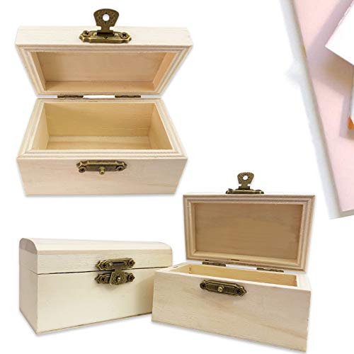 Cooyeah 12 Piece Unfinished Wood Treasure Chest Decorate Wooden Mini