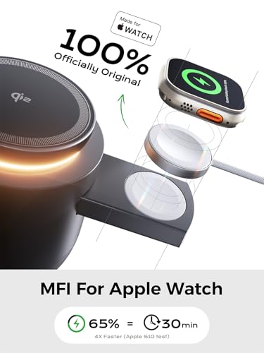 Image of THREEKEY 4 in 1 Qi2 Magnetic Wireless Charging Station, 15W Fast Charger with Made for Apple Watch Charging Module, for iPhone 17-12 Series & AirPods, 65W Adapter Included
