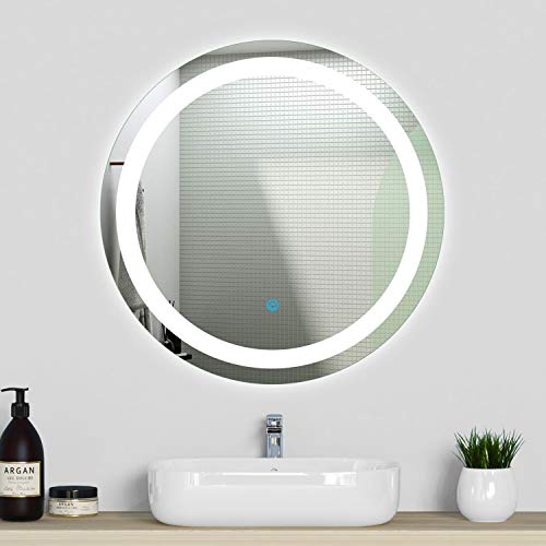 Miroir pour Salle de Bain Rond, mirroir de courtoisie, Illumination LED, éclairage intégré, avec Fonction Anti-buée 60cm Cover