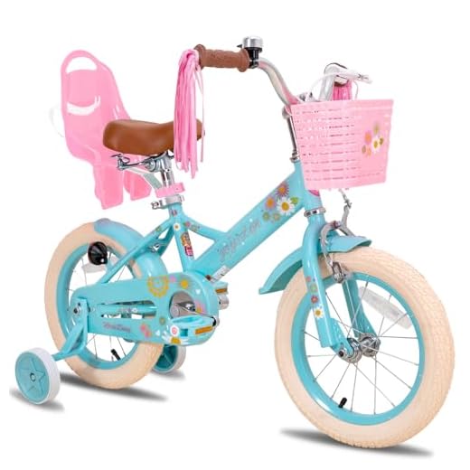 JOYSTAR 12 Inch Kids Bike Little Daisy Girls Bike with Training Wheels Doll Bike Seat Basket & Streamers Princess Kids Bicycle for Girls Toddler of 2-4 Years Toddler Girl Bikes Blue