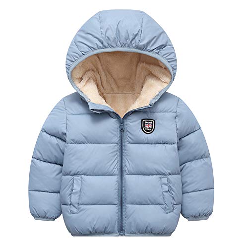 Boys Girls Winter Thick Jacket Warm Fleece Fur Lining Zipper Hooded Windproof Coat Outwear for 4-5 Years, Grey