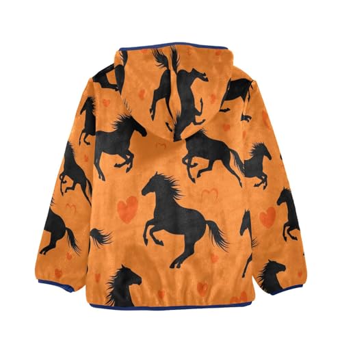 Horse Silhouettes on Orange Toddler Fleece Jacket Girl Boys Hooded Fleece Jacket Coat Warm Outwear Zip-up 3-10T2