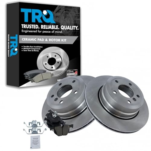 Image of TRQ Rear Brake Pad and Rotor Set Ceramic Vented Rotors | For 2006-2007 BMW 525xi 530xi 2008 528xi 535xi xDrive 2010 528i