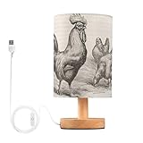 YYZZH Table Lamp Retro Vintage Rooster Chicken Nightstand Lamp with Wood Base Fabric Lamp Shade Bedside Desk Lamp for Living Room Bedroom Kids Room Office