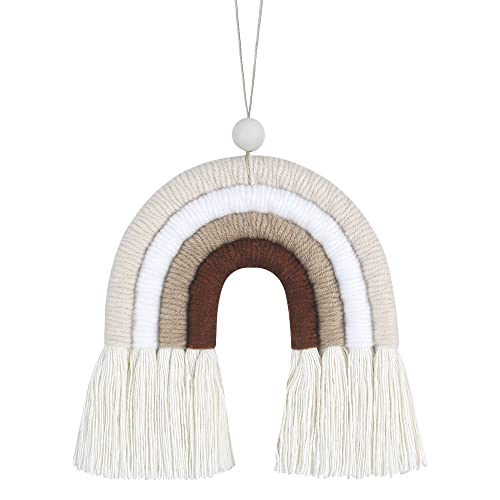 Image of BOHO GARDEN Macrame Bohemian Rainbow Charm - Essential Oil Diffuser for Cars, Baby Nursery, Children's Bedroom & Home Decor- Colorful Decorative Hanging Air Freshener & Accessories - 3.5x4 - Latte