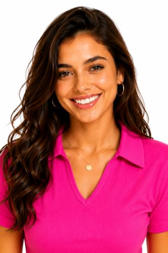 Image of Women's Ribbed V Neck Collared, Casual Short Sleeve Polo Top, Stretch Knit, Soft Lightweight Summer Basic Tee for Office, Work, Travel