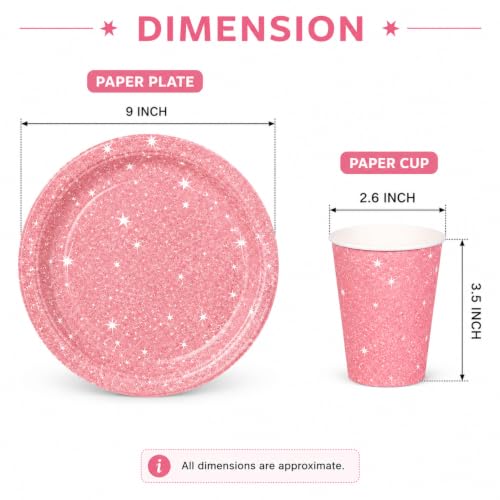 Image of Rozi Decoration Pink Sparkle Party Paper Plates and Cups Set - 10 Plates & 10 Cups | Elegant Disposable Tableware for Birthday, Baby Shower, Girls Party & Celebration Decor