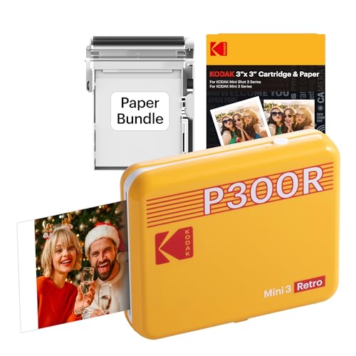 Image of KODAK Mini 3 Retro 4PASS Portable Photo Printer (3x3 inches) + 68 Sheets Bundle, Yellow