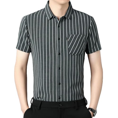 Chemise rayée en coton et lin homme manches courtes vêtement été léger