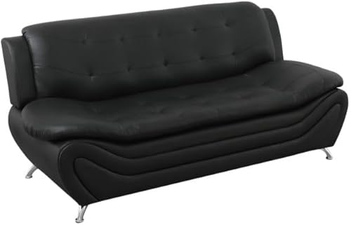 Miniatura 16 de Cómodo sofá moderno de piel sintética para sala de estar pequeña, dormitorio, oficina, apartamento para espacios pequeños (negro y rojo, asiento